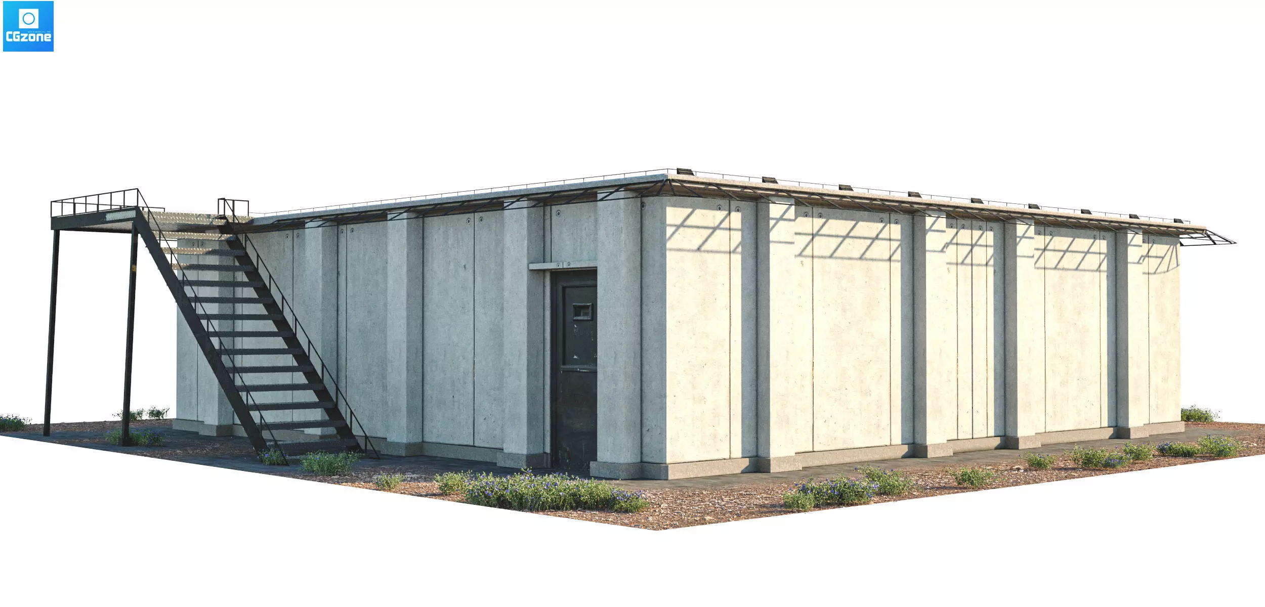 Helipad building with stairs and ladder Low-poly 3D model