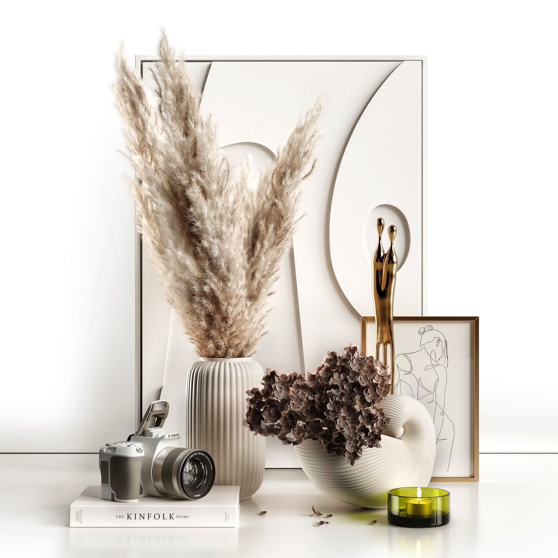 Pampas and hydrangea 3D model_1