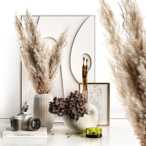 Pampas and hydrangea 3D model