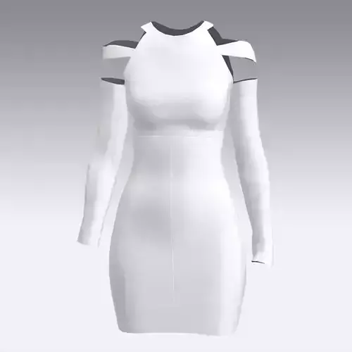 DRESS WHITE OPEN SHOULDER AND SLEVEE MODERN LOOK