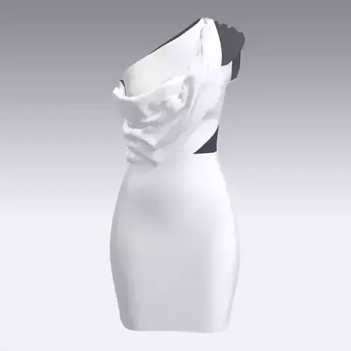 DRESS WHITE ONE SHOULDER  PANELED BELT LOOK