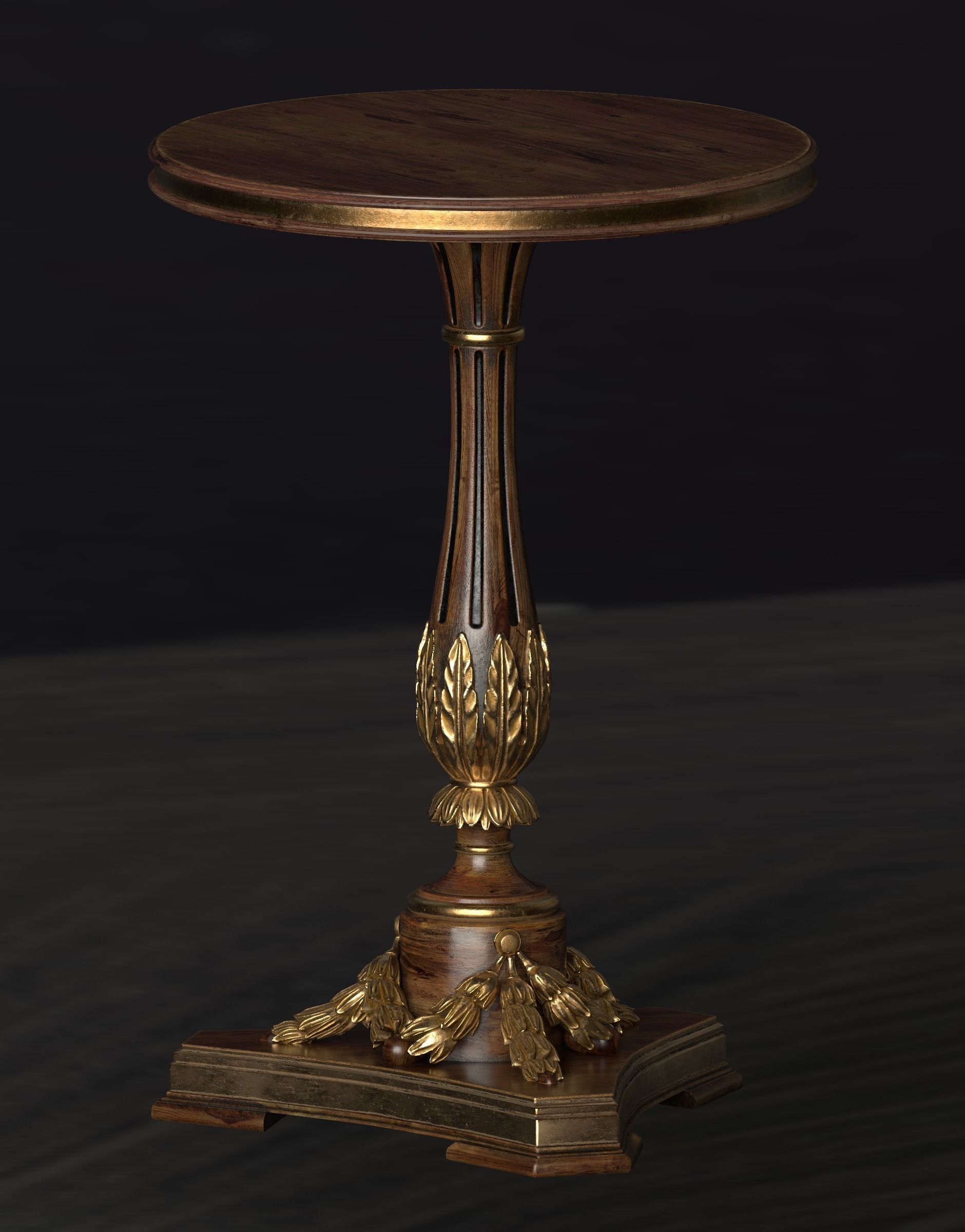 Baroque Style PBR Wood Table 3D model_3