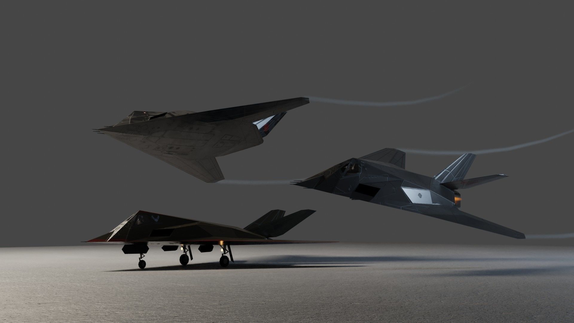 Lockheed F-117 Nighthawk stealth bomber Low-poly 3D model_3
