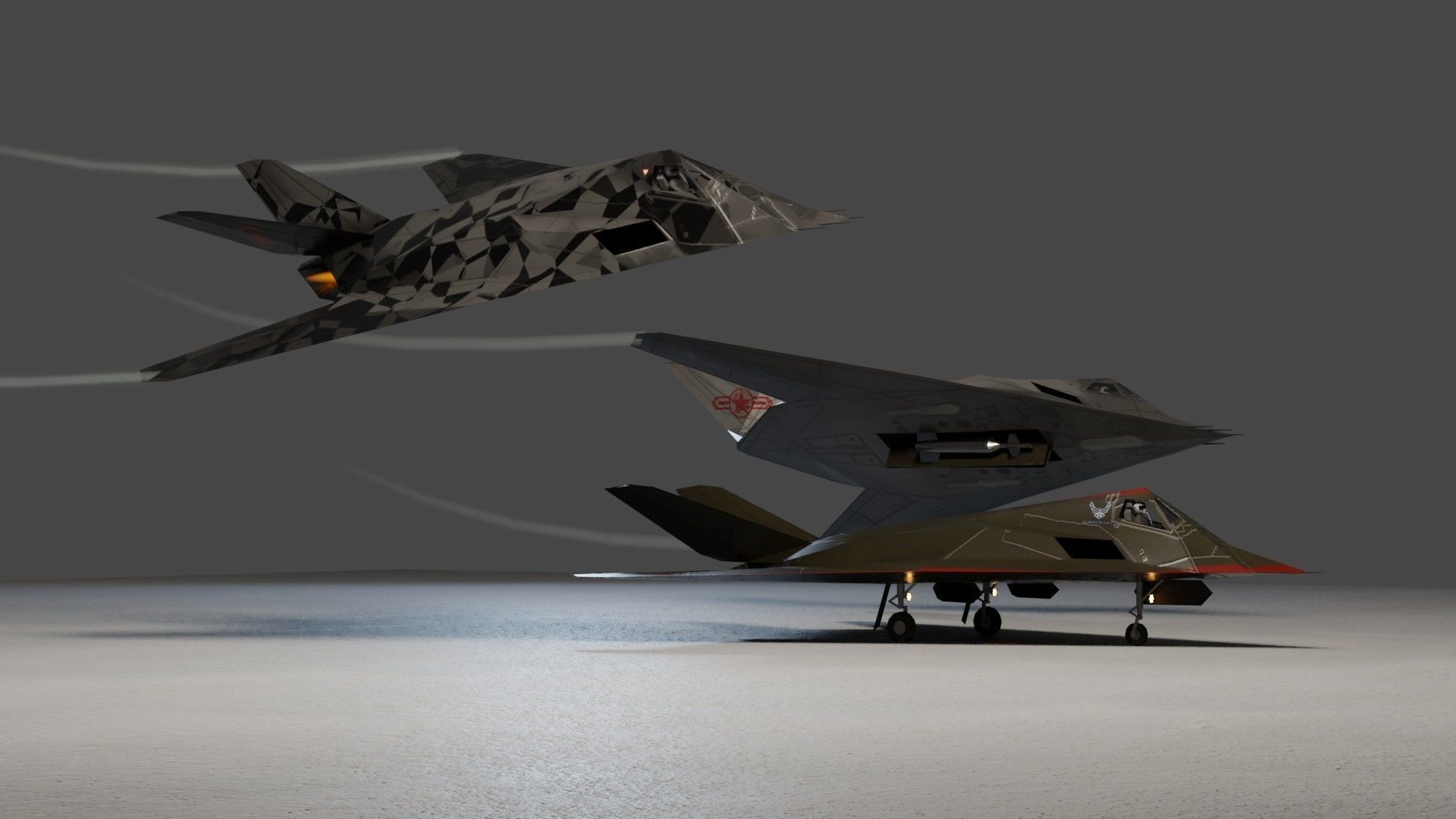 Lockheed F-117 Nighthawk stealth bomber Low-poly 3D model_4