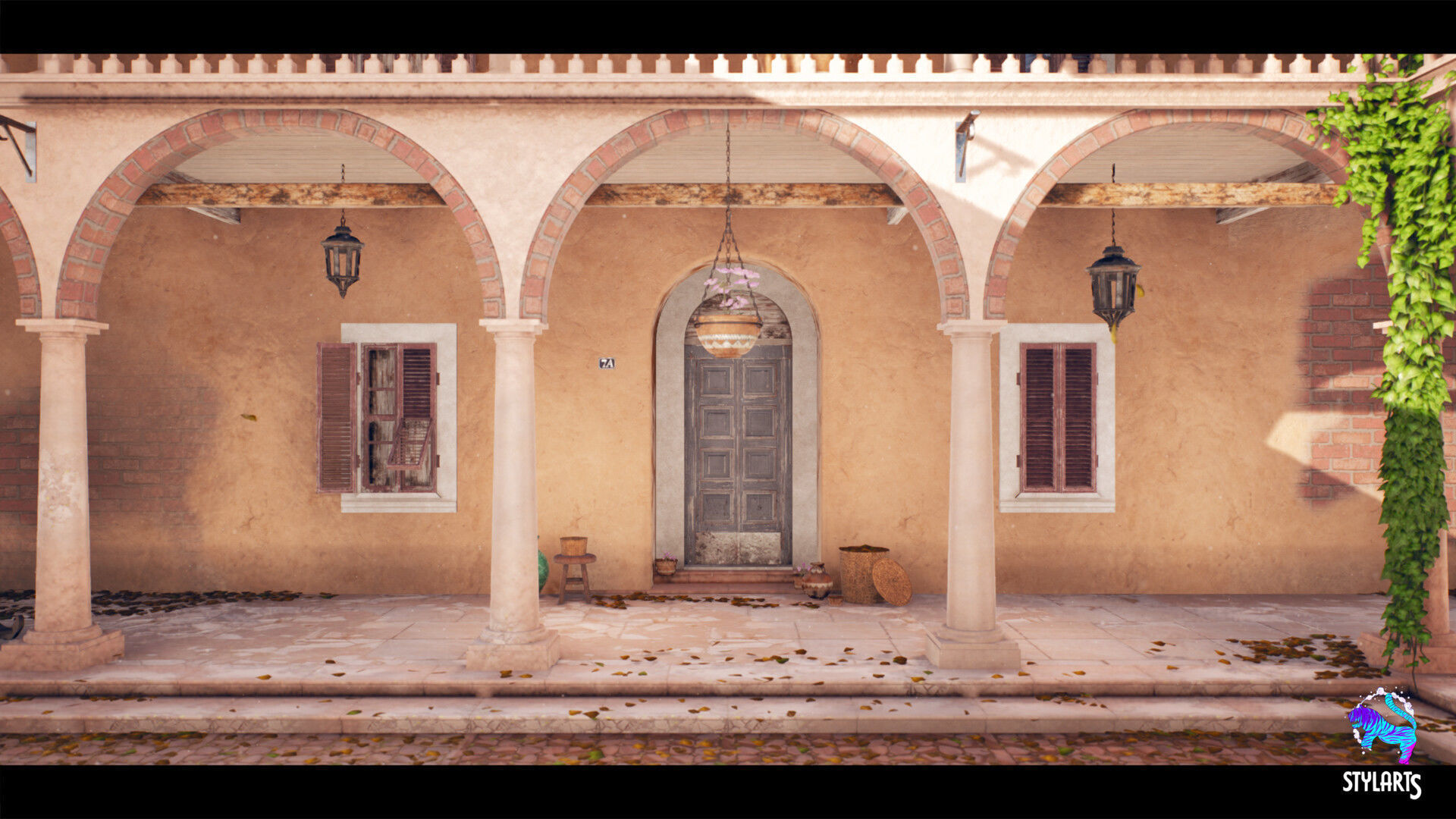 Stylized Mediterranean Courtyard Low-poly 3D model_7