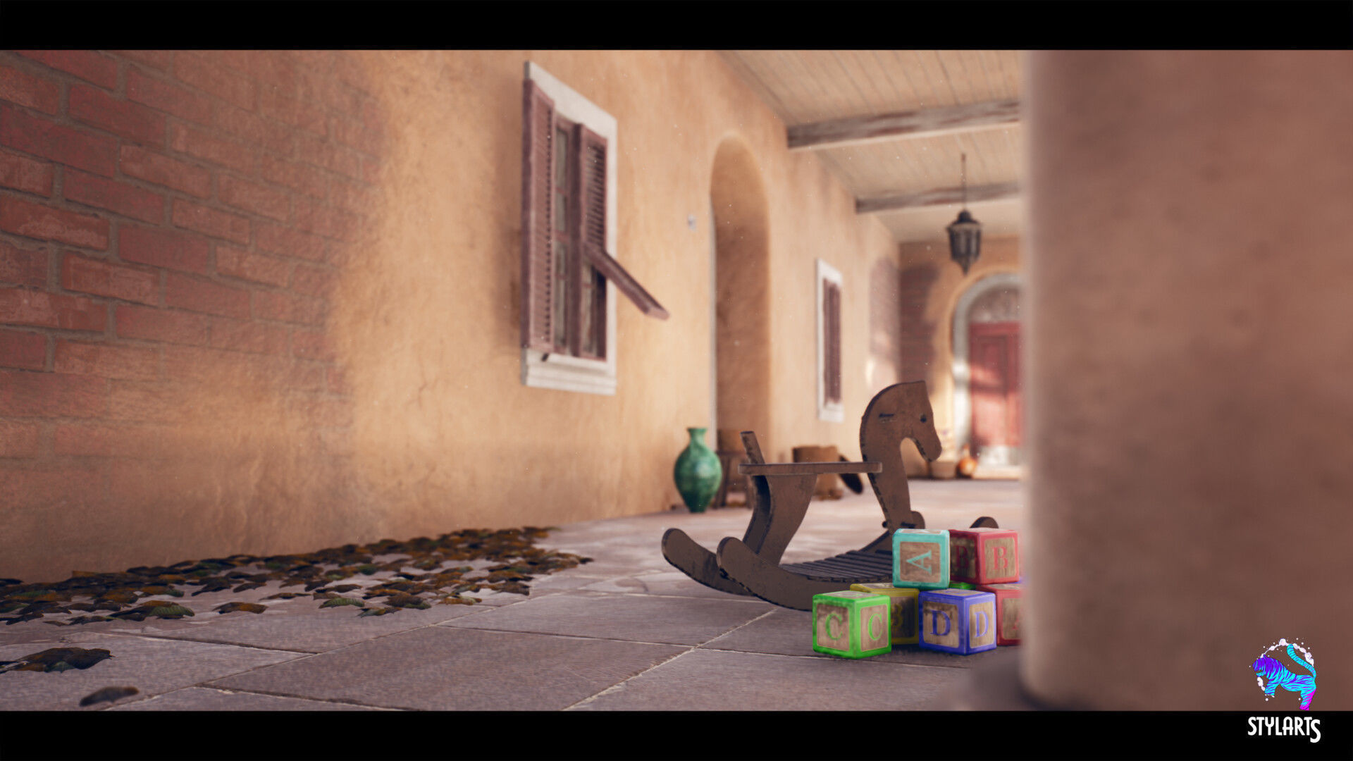 Stylized Mediterranean Courtyard Low-poly 3D model_4