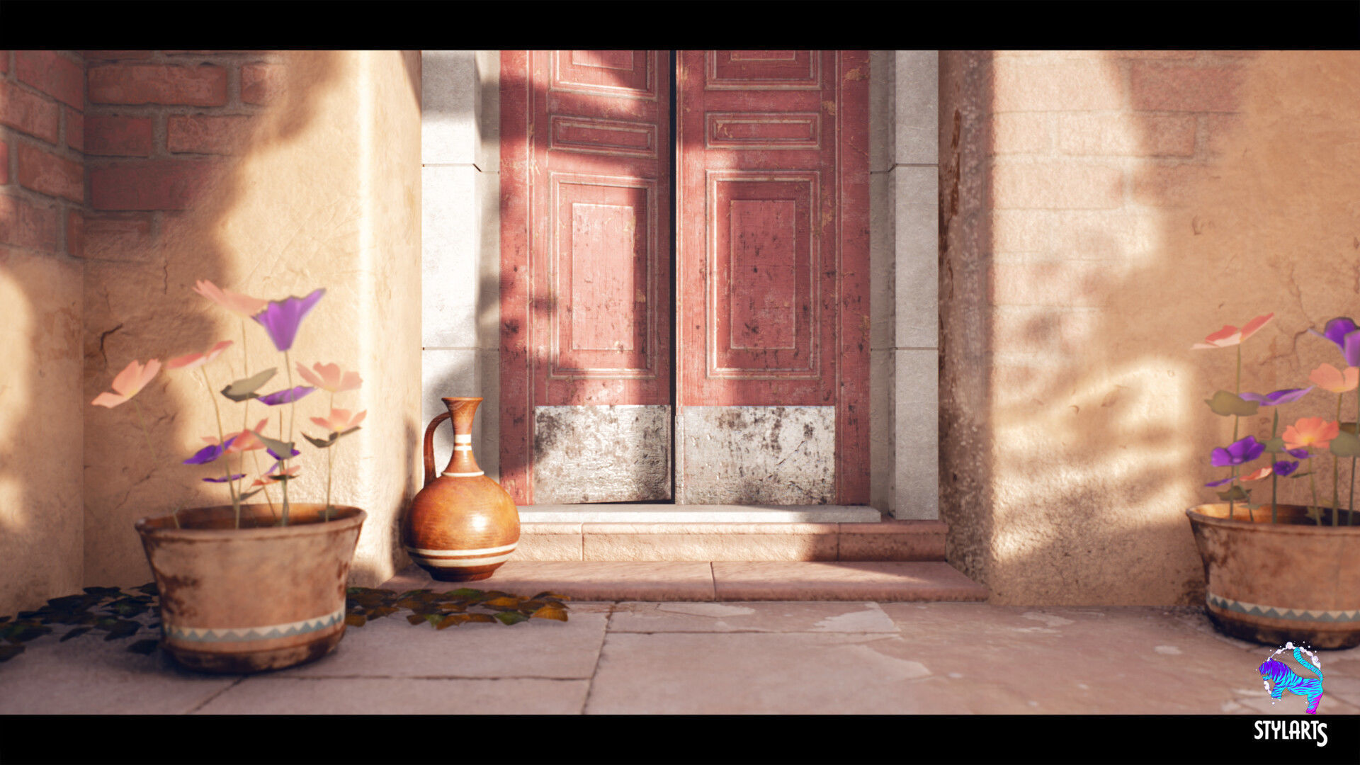 Stylized Mediterranean Courtyard Low-poly 3D model_6
