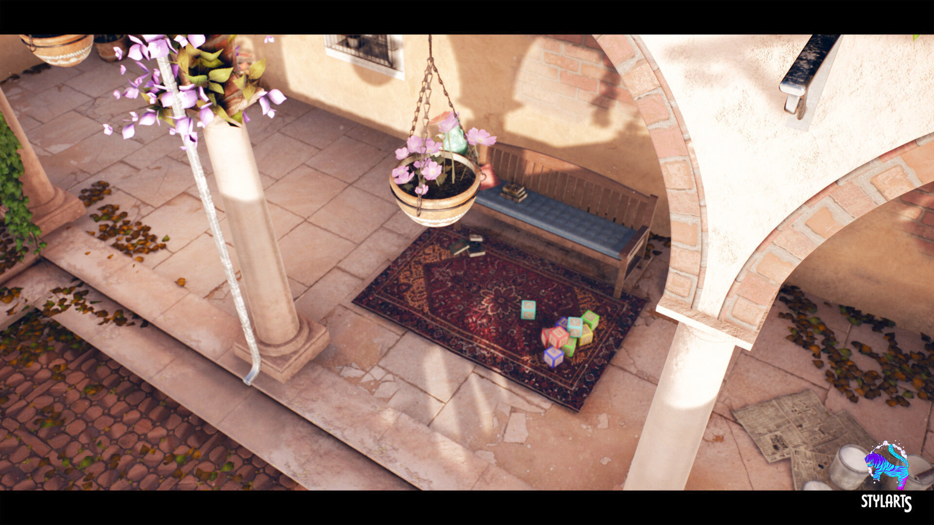 Stylized Mediterranean Courtyard Low-poly 3D model_3