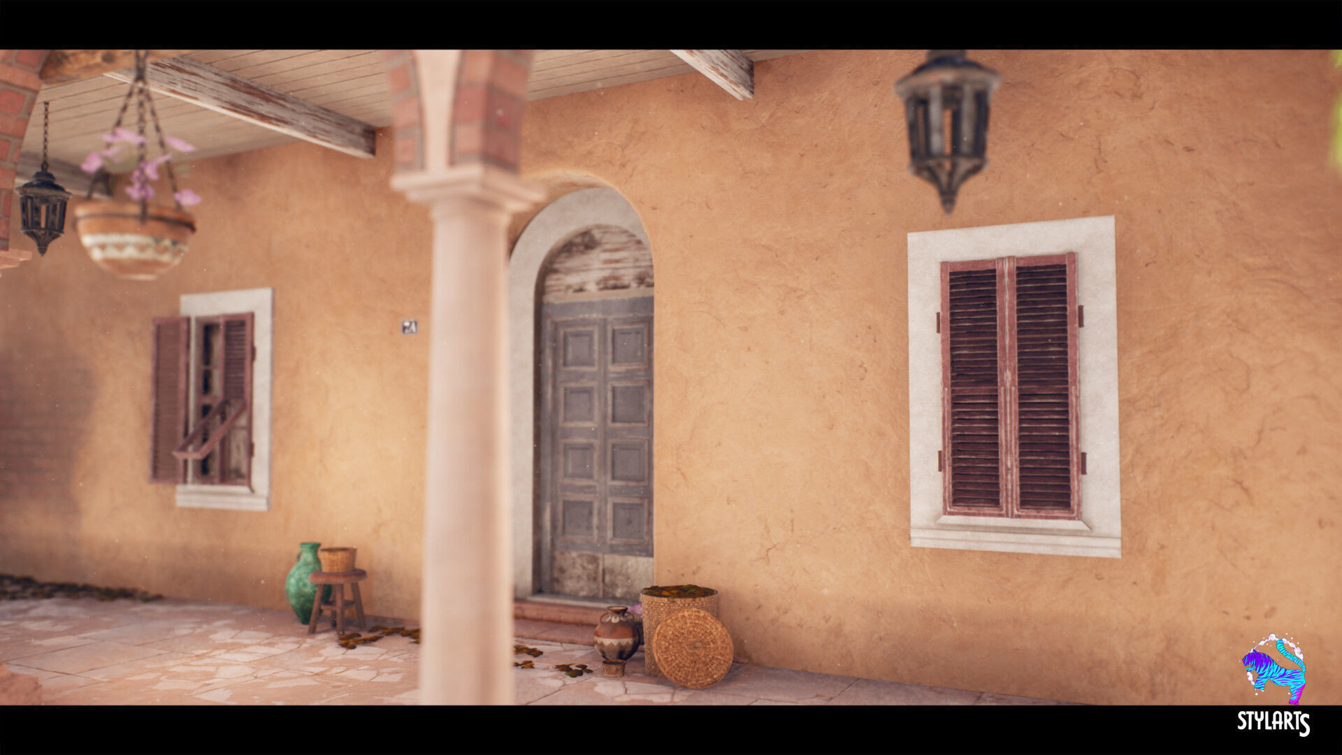 Stylized Mediterranean Courtyard Low-poly 3D model_8