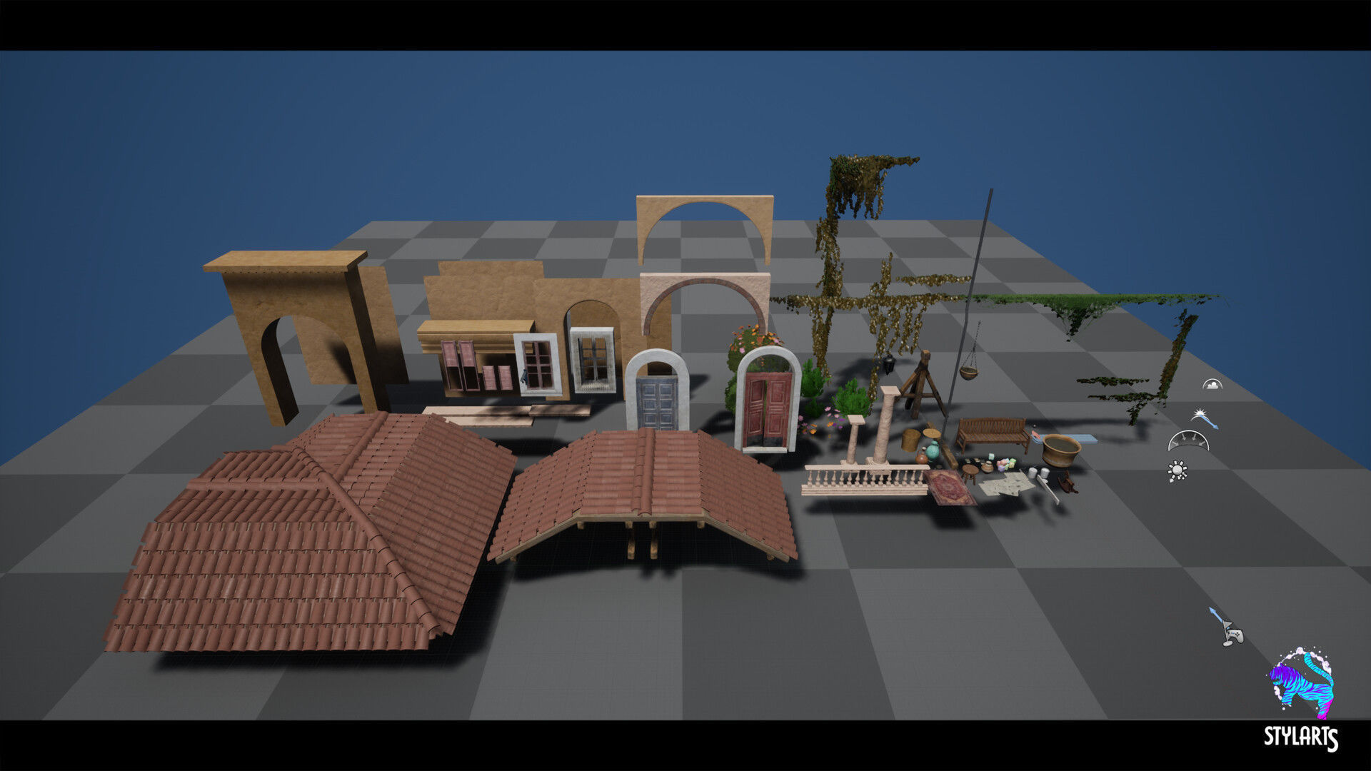 Stylized Mediterranean Courtyard Low-poly 3D model_9