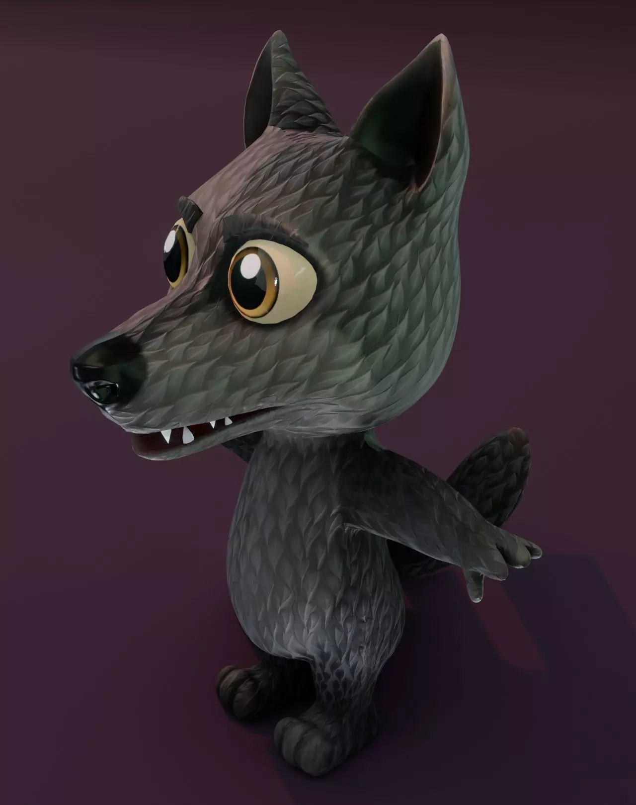 Cartoon Black Wolf Animated 3D Model Low-poly 3D model_0