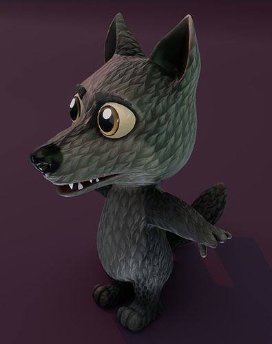 Cartoon Black Wolf Animated 3D Model Low-poly 3D model