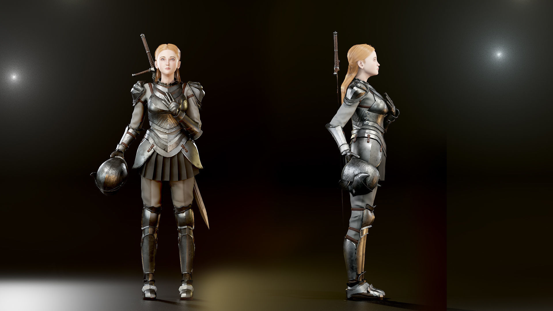 Knight Girl Modular Character Low-poly 3D model_23