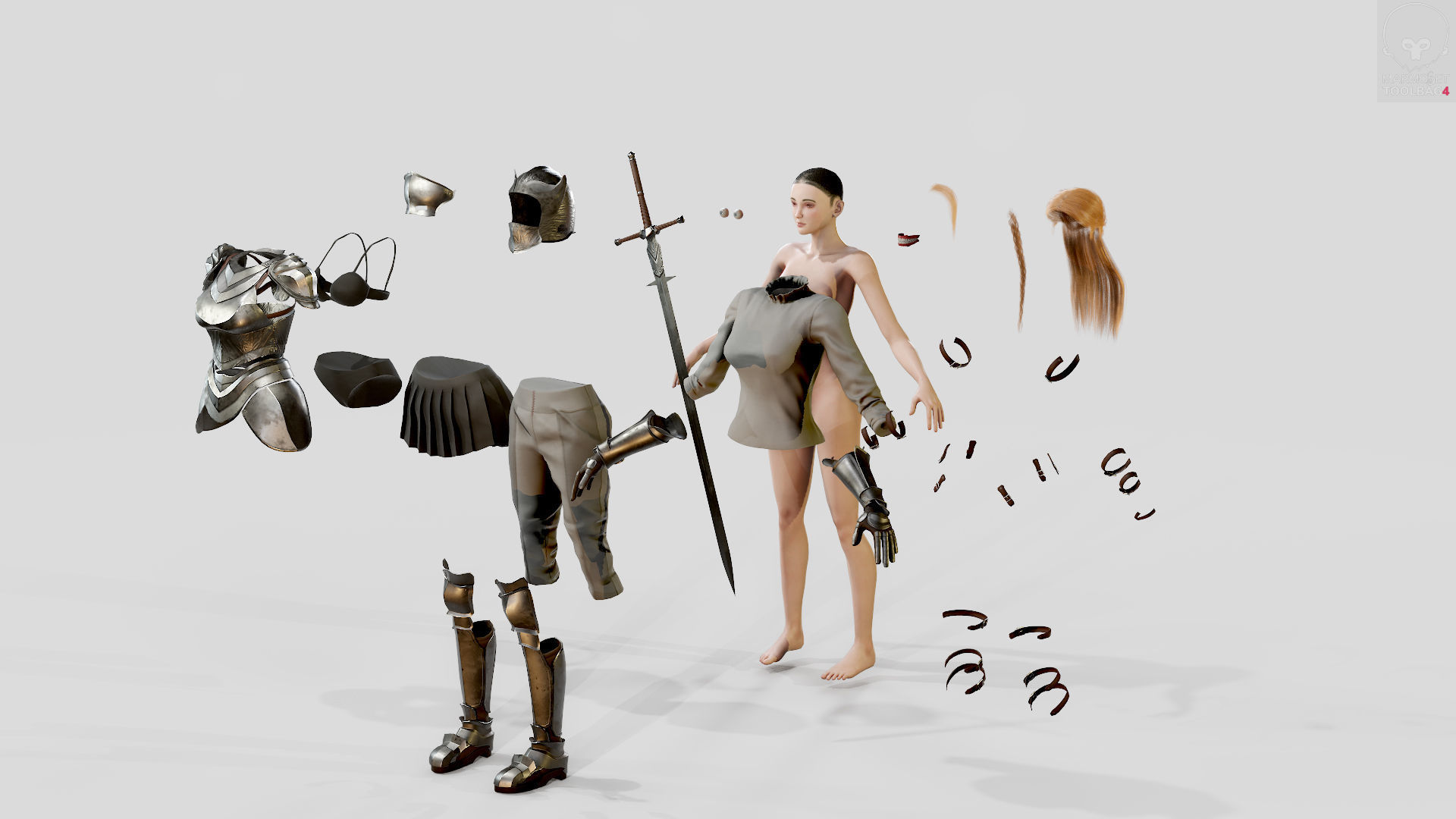 Knight Girl Modular Character Low-poly 3D model_14