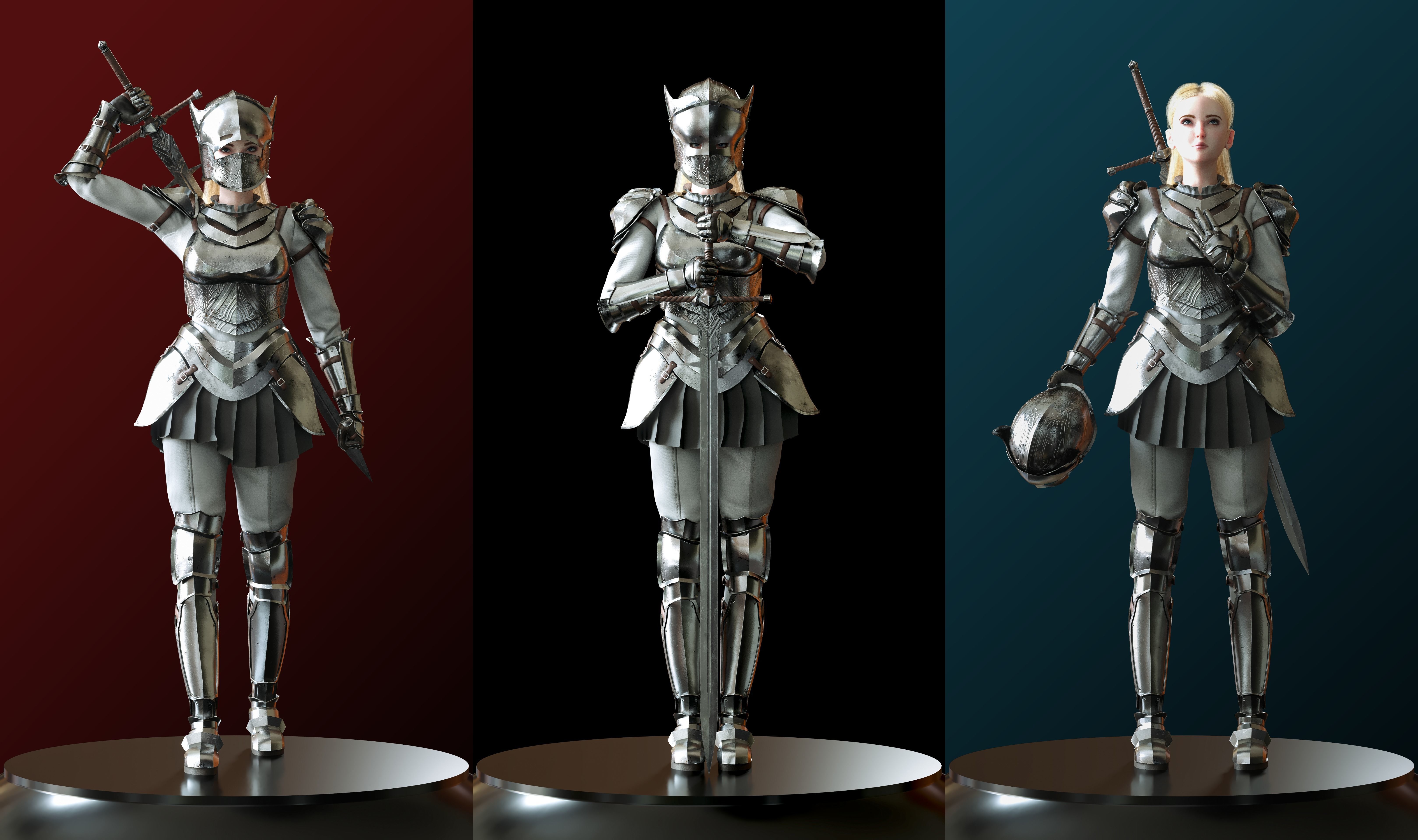 Knight Girl Modular Character Low-poly 3D model_4