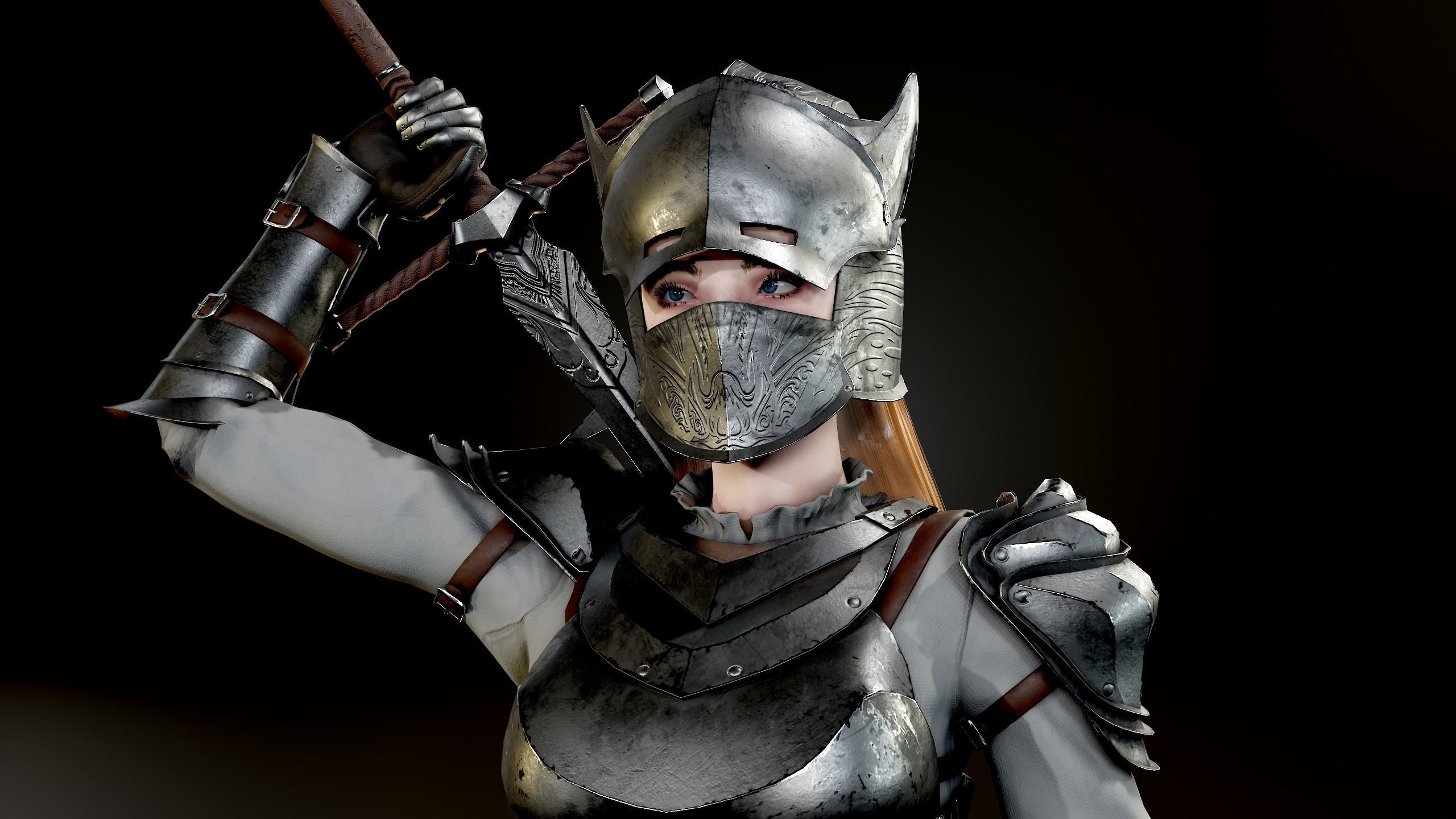 Knight Girl Modular Character Low-poly 3D model_29