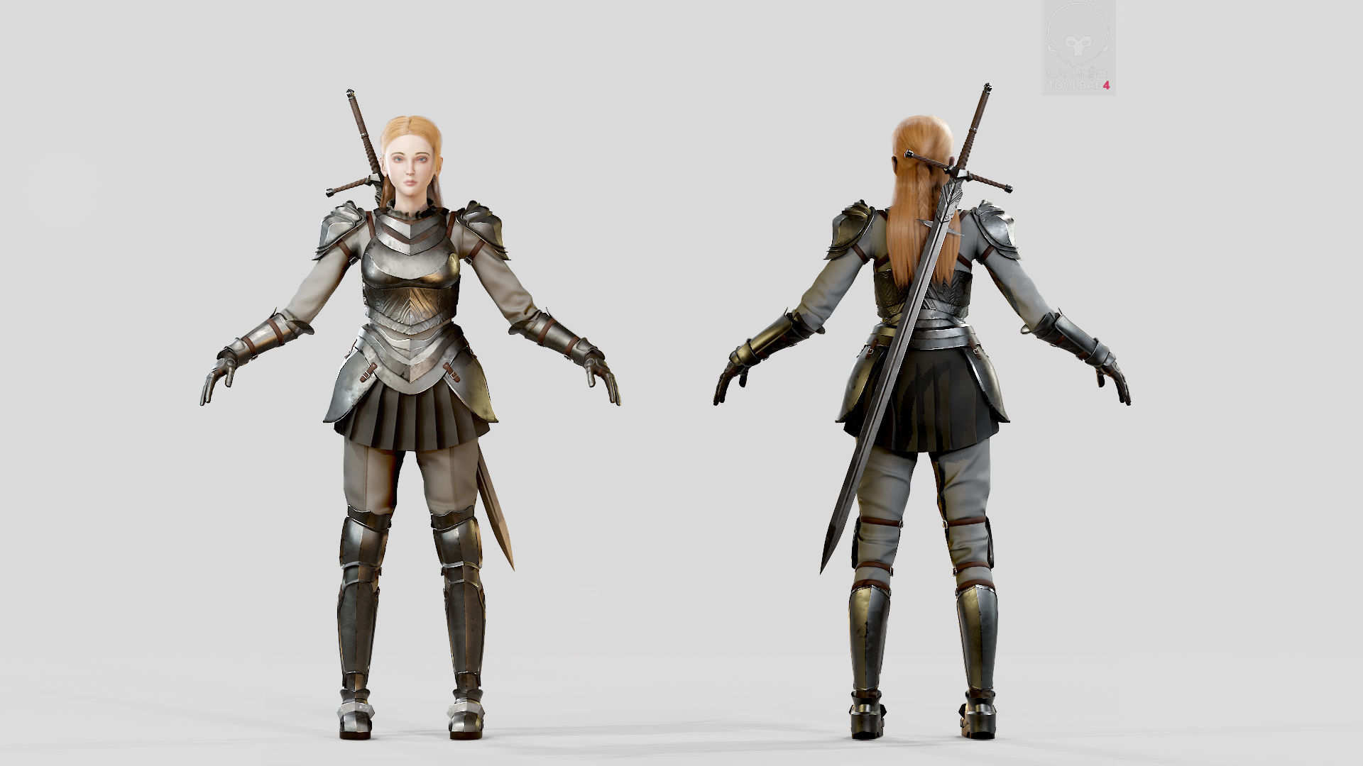 Knight Girl Modular Character Low-poly 3D model_5