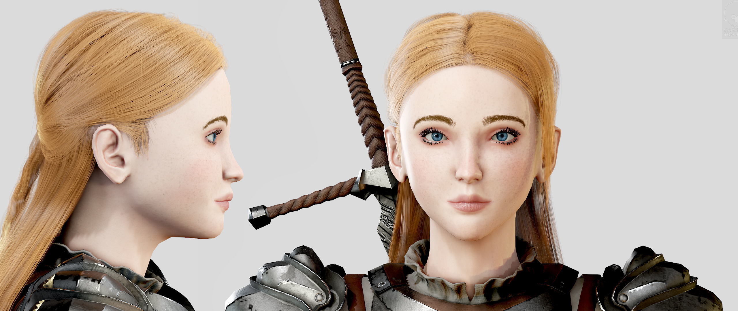 Knight Girl Modular Character Low-poly 3D model_8