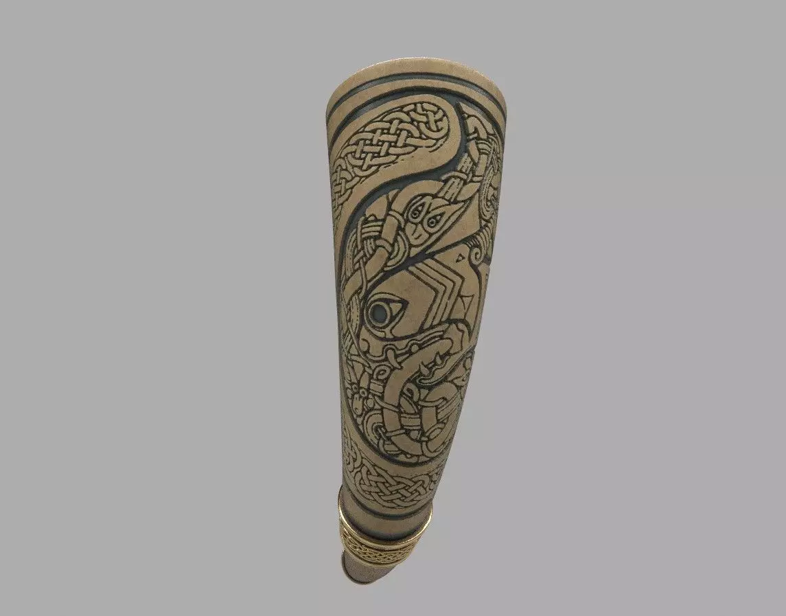 Viking drinking horn with ornamental dragon design 3D model