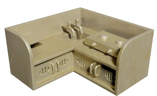 Wooden Kitchen Toy Low-poly 3D model_1