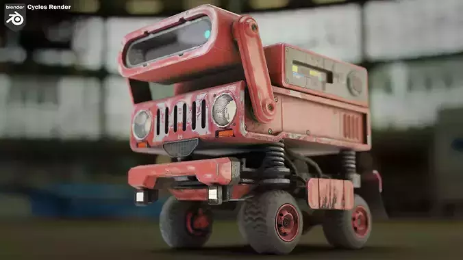 Cute sci-fi planet rover with PBR materials and a custom rig 