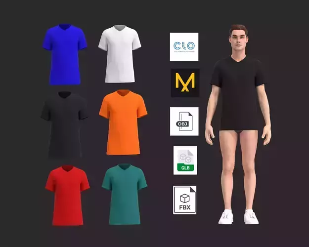 Basic T-Shirt V-Neck 3D model