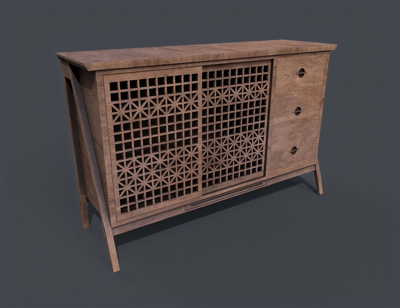 Lattice Patterned Cabinet Pbr 3D model_6