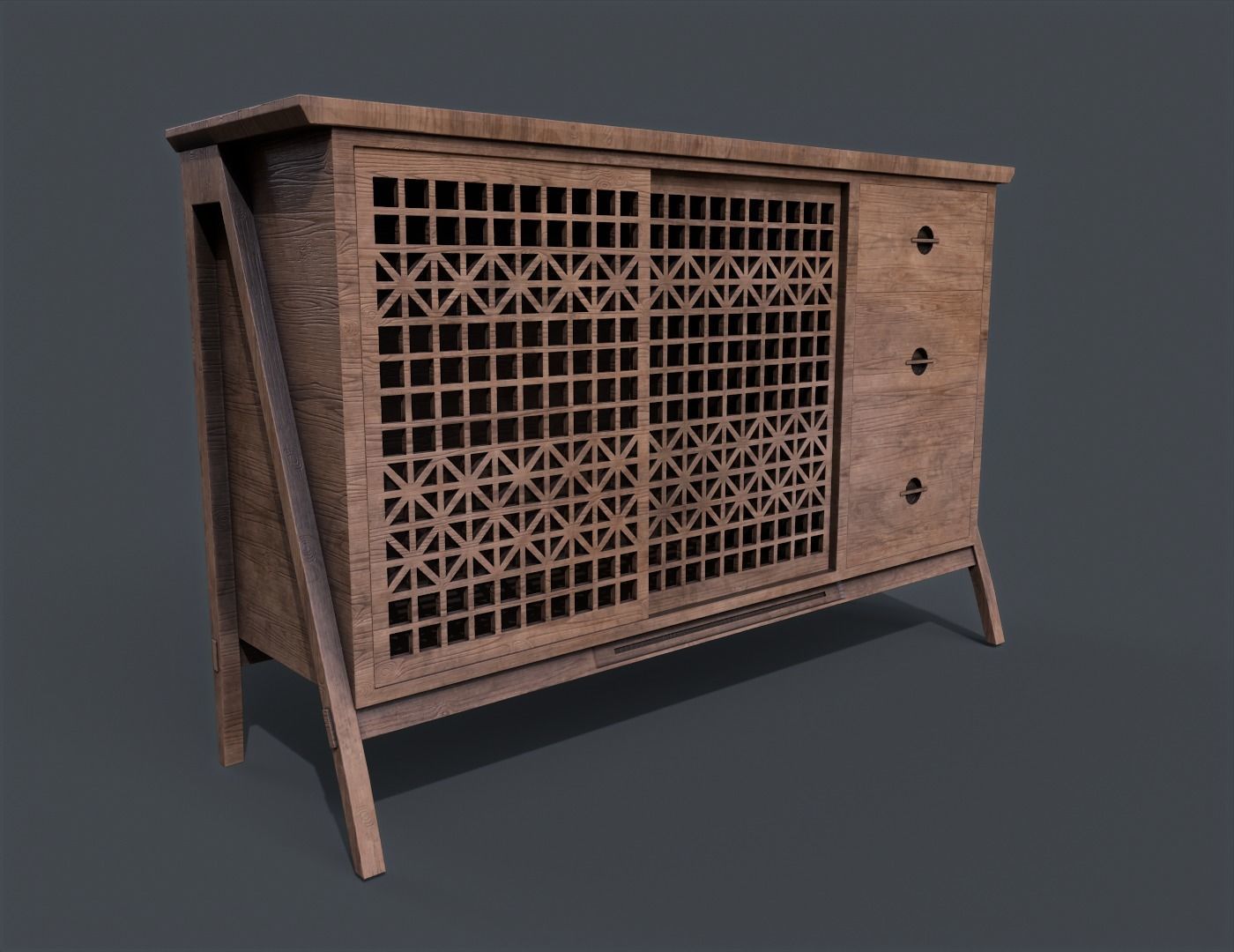Lattice Patterned Cabinet Pbr 3D model_2