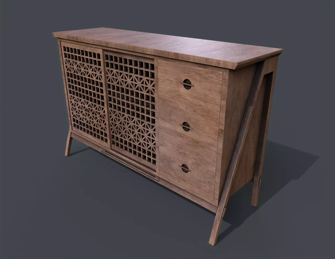 Lattice Patterned Cabinet Pbr 3D model_0