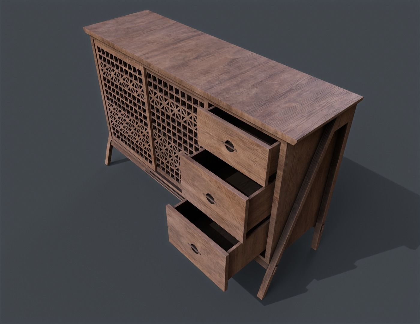 Lattice Patterned Cabinet Pbr 3D model_3