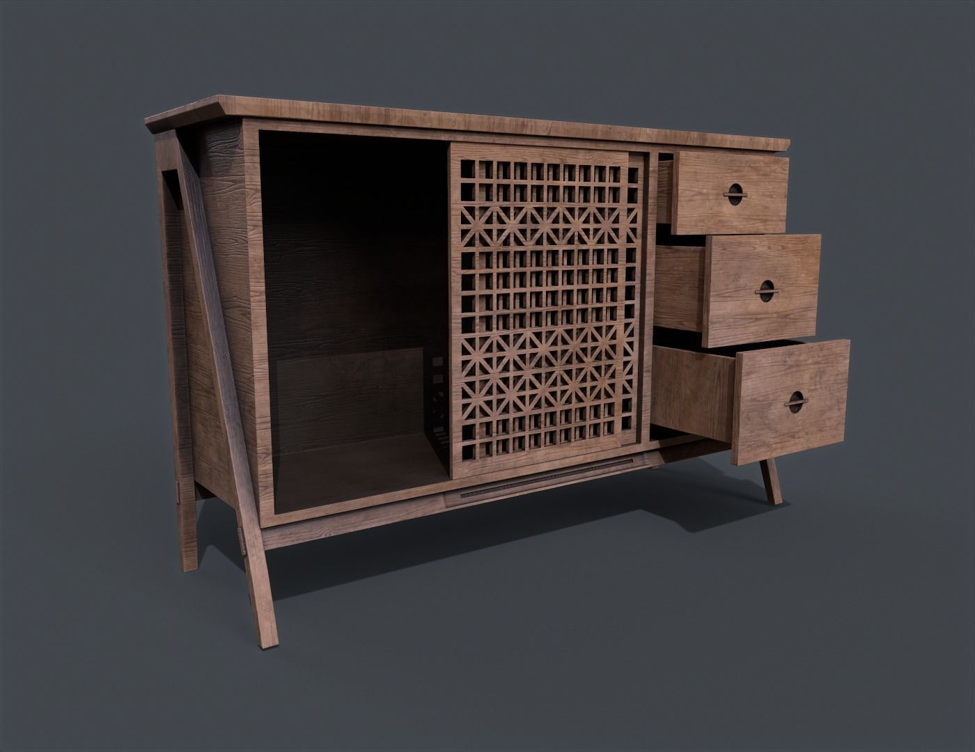 Lattice Patterned Cabinet Pbr 3D model_5