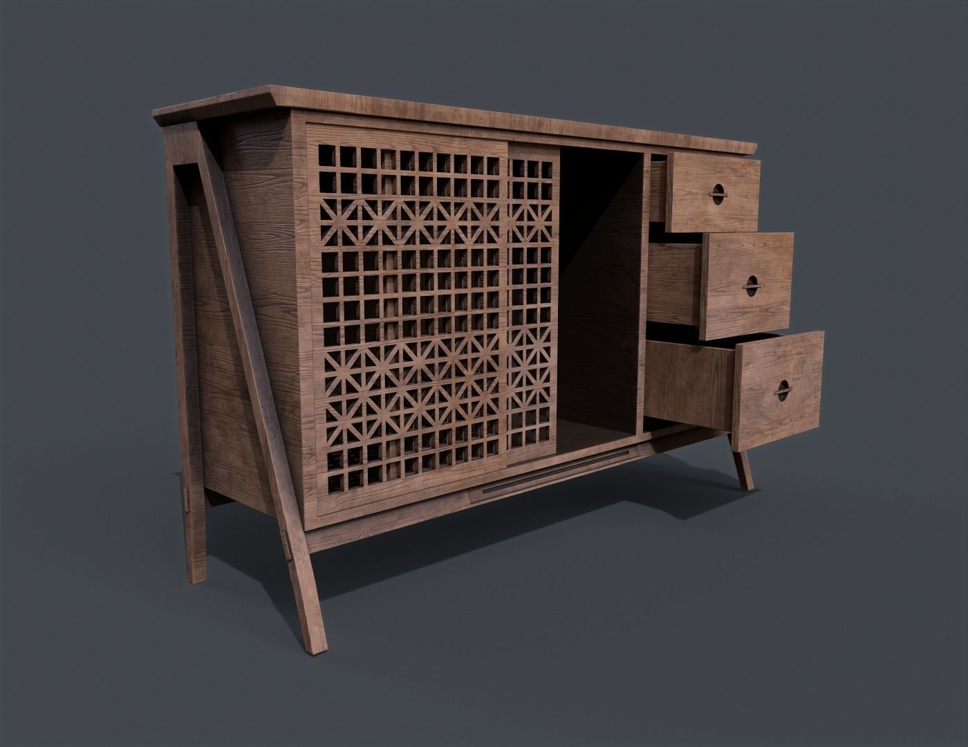 Lattice Patterned Cabinet Pbr 3D model_4