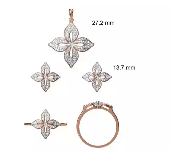 Light wt Ring Earrings Pendant set stl jcd 1-render details