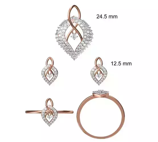 Light wt Ring Earrings Pendant set stl jcd 1-render details
