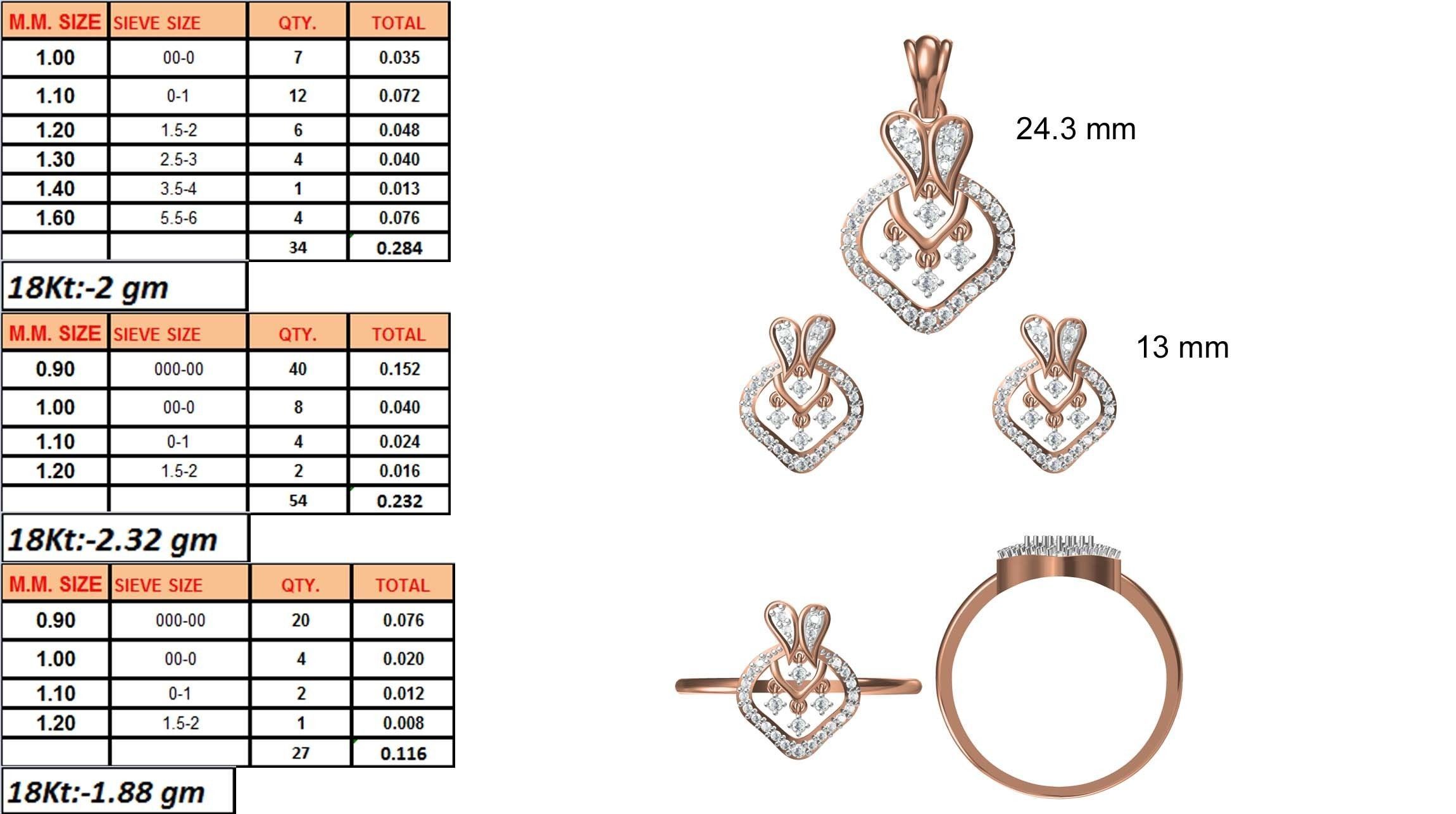 Light wt Ring Earrings Pendant set stl jcd 1-render details 3D print model_1