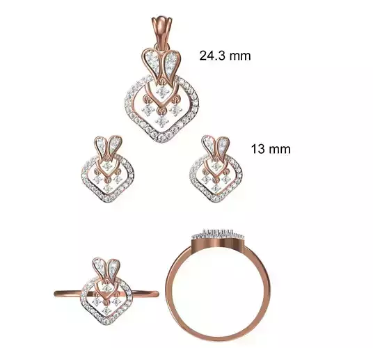 Light wt Ring Earrings Pendant set stl jcd 1-render details