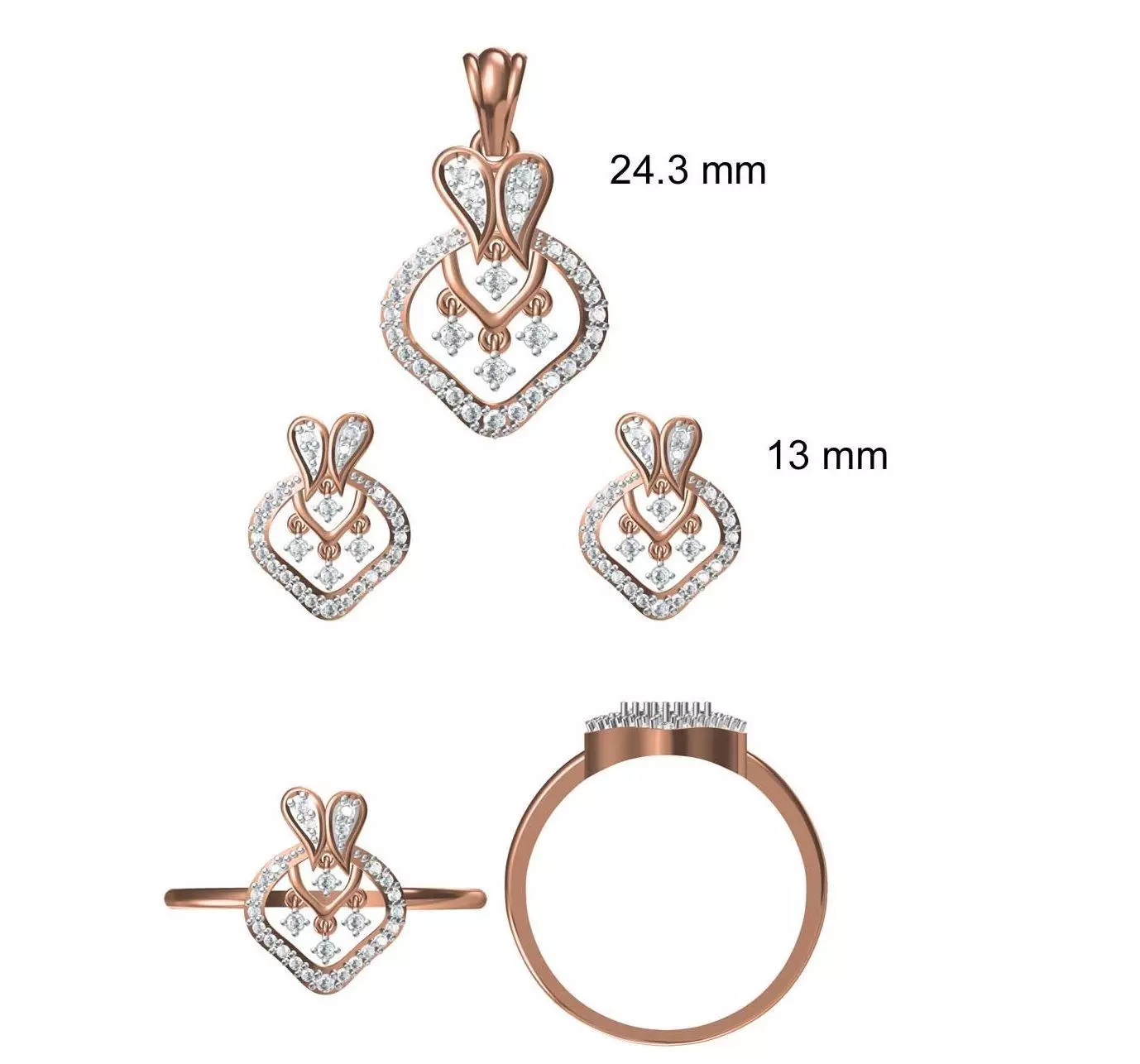 Light wt Ring Earrings Pendant set stl jcd 1-render details 3D print model_0