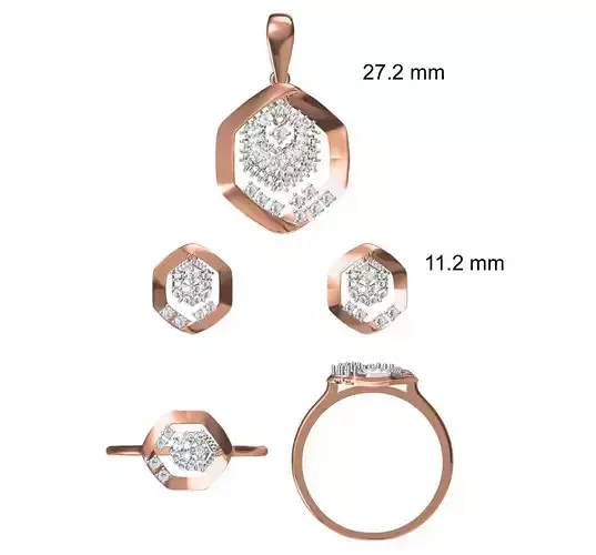Light wt Ring Earrings Pendant set stl jcd 1-render details