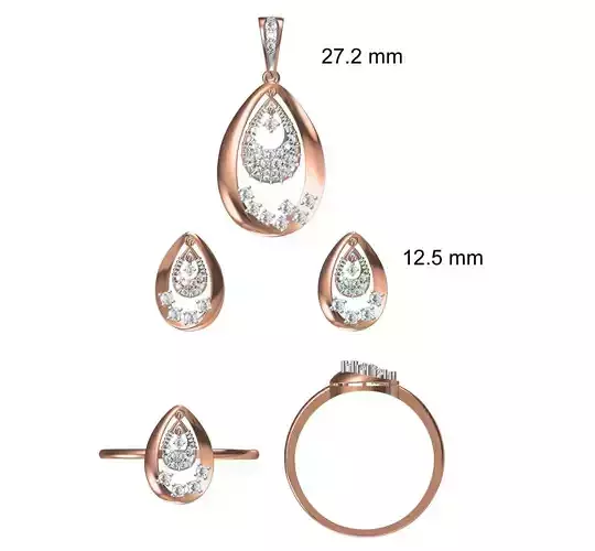 Light wt Ring Earrings Pendant set stl jcd 1-render details