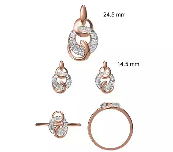 Light wt Ring Earrings Pendant set stl jcd 1-render details