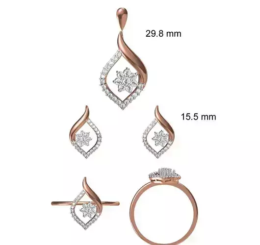 Light wt Ring Earrings Pendant set stl jcd 1-render details