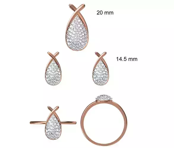 Light wt Ring Earrings Pendant set stl jcd 1-render details