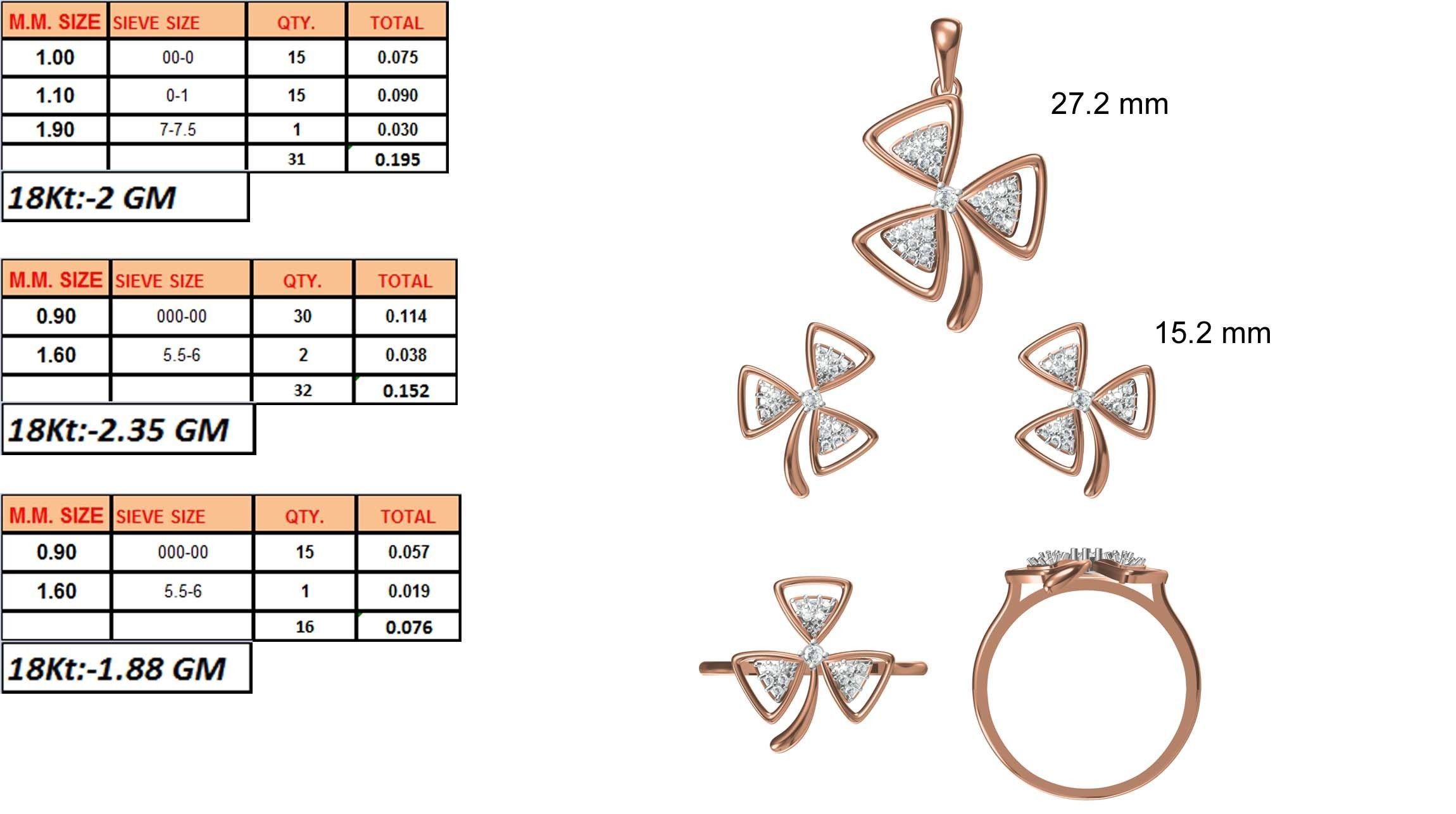 Light wt Ring Earrings Pendant set stl jcd 1-render details 3D print model_1