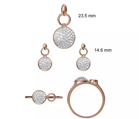 Light wt Ring Earrings Pendant set stl jcd 1-render details