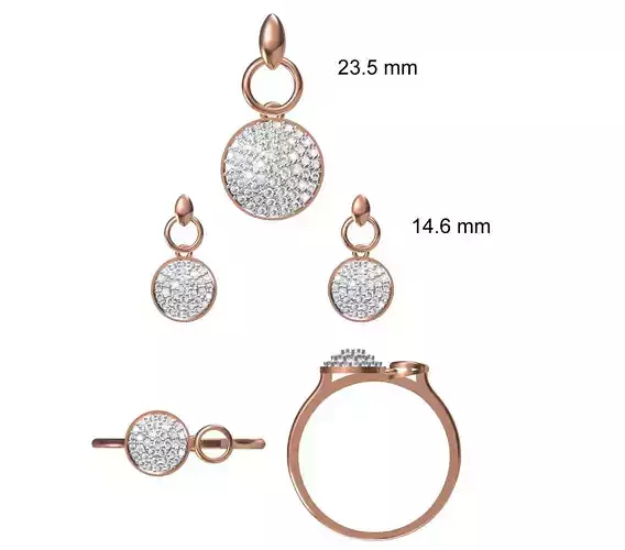 Light wt Ring Earrings Pendant set stl jcd 1-render details