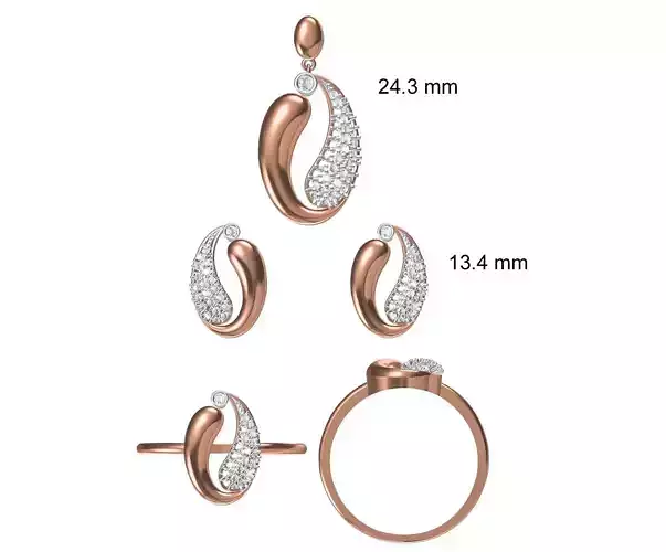 Light wt Ring Earrings Pendant set stl jcd 1-render details