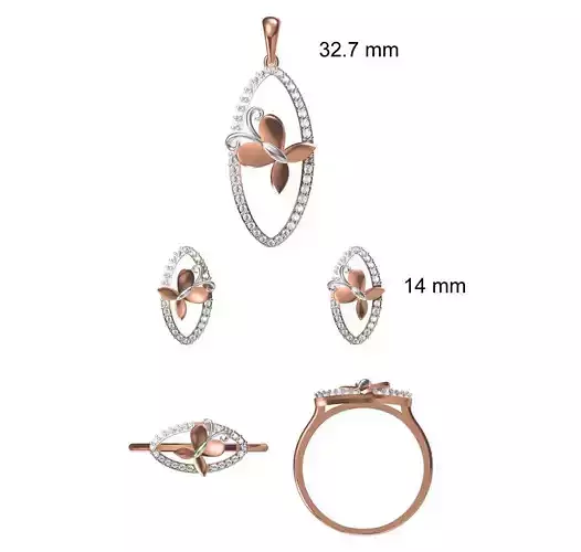 Light wt Ring Earrings Pendant set stl jcd 1-render details