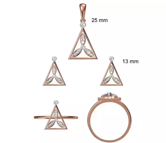 Light wt Ring Earrings Pendant set stl jcd 1-render details
