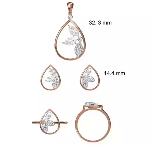 Light wt Ring Earrings Pendant set stl jcd 1-render details