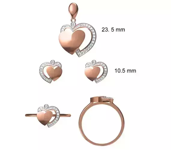 Light wt Ring Earrings Pendant set stl jcd 1-render details